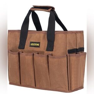 Waxed canvas Brown artists tools construction Bag tote outside pockets